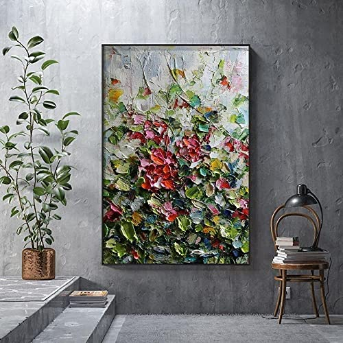 Ölbilder Auf Leinwand Handgemalt,100% Handgemaltes Acrylgemälde Extra Großes Kunstwerk Ölgemälde, Schnitzbrett Messer Blume Textur Kunstwand, Moderne Wandkunst Rahmenloses Cooles Bild Für Wohnz