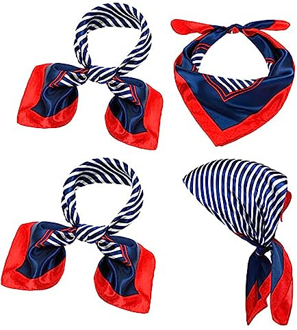 Damen-Schal für Matrosen, quadratisch, 59,9 cm, Satin-Seidengefühl, formeller Halstuch, Kopftuch, Damen-Matrosen-Schal, Matrosen-Kostüm, Outfit, Yacht, Seemann, Verkleidung, Party, blau, 42
