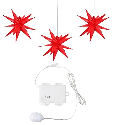 ovitec Leuchtstern 3D mit LED Beleuchtung | 3er Set | rot | Ø 27 cm| 3D Stern mit 15 Spitzen | wetterfest | Garten Deko, Wohnzimmer, Weihnachtsdeko | Weihnachtsstern | mit Timer | batteriebetrieben