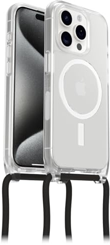 OtterBox React Necklace Hülle mit MagSafe für iPhone 15 Pro, schützende Hülle mit Verstellbarer und Abnehmbarer Handykette, Getestet nach Militärstandard, Transparent, Keine Einzelhandelsverpackung