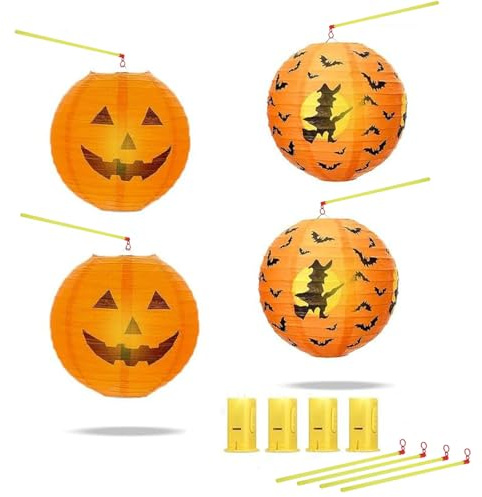 Halloween kürbis Laterne 4 Stück,kürbis Laterne für aufhängen,Pumpkin Lantern Decoration,Faltbare Papierlaternen Dekorative für Home Party Halloween Dekoration (Hexe + Kürbis)