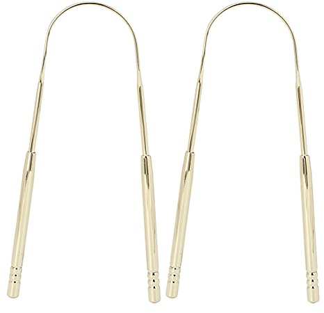 Zungenschaber für Erwachsene, Edelstahl, U-Form, Zungenreiniger, reduziert Mundgeruch für Mundpflege, Hygiene, Gold, 2 Stück