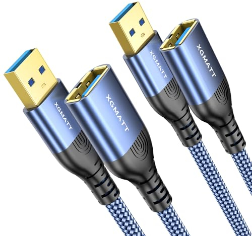 XGMATT USB Verlängerung Kabel 0.5M 2 Stück USB 3.0 Verlängerungskabel A Stecker auf A Buchse mit eleganten Alluminiumsteckern, Nylon Stoffmantel für Kartenlesegerät,Tastatur, Drucker, Scanner, Kamera