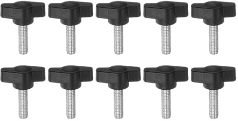 QUARKZMAN M6 x 20mm Ala Mango Perilla, 10pcs Manija Negro de Sujeción Forma T Pomo de 27mm Ancho de Pulgar Tornillo de Cabeza Moleteada Rosca Macho Estándar para Taladros Carpintería