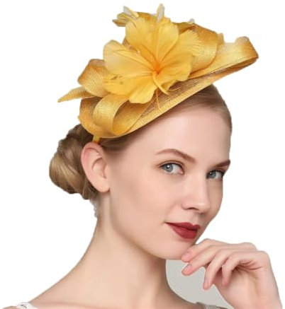 Sinamay-Fascinator für Damen, Kopfband, Fascinator, Hüte, Hochzeit, Kirche, Zitrone, Gelb, gelb, Einheitsgröße