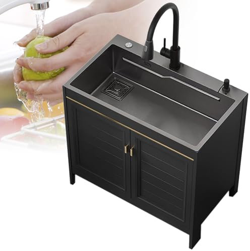 Cucina da Esterno con Lavello, Lavello da Cucina 1 Vasca, Lavatoio da Giardino Campeggio, Lavabo Cucina in Acciaio Inox, per garage Lavamani industriale per la casa,60x45x80cm