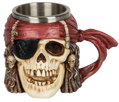 Romeeton Skull Beer Cup, Skull Viking Drinking Mug, Skeleton Resin Beer Stein Tankard, Coffee Tea Cup, Halloween Bar Drinkware Gift (D)