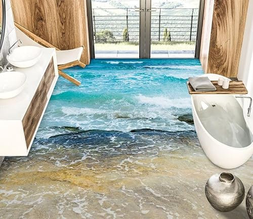 Benutzerdefinierte Selbstklebende Boden Wandtapete 3D Gemälde Ozean,300 * 210cm Bodenfliesen Aufkleber Wohnzimmer Studie Pvc Wasserdicht Tragen 3D Bodenbelag Tapete
