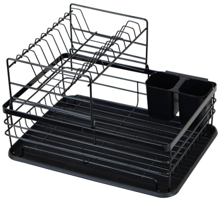 Oypla 2 Tier Multifunction Dish Drainer Drying Rack with Cutlery Holder and Removable Tray