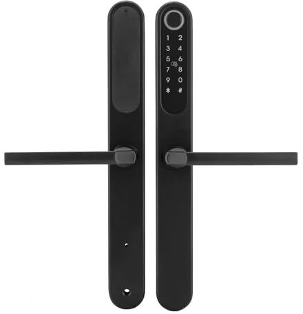 Türschloss Fingerabdruck, Smart Home Türgriff mit Fingerprint, Karte und PIN, Bluetooth, mechanischer Schlüssel, verwaltbar mit APP (Schwarz)