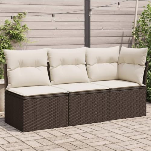 Faroom Balkon Sofa mit Stauraum Gartensofa 3 Sitzer Rattan Sofa Lounge Sofa Outdoor Rattansofa Sitzecke Balkon Lounge Klein Couch Gartenlounge Polyrattan Balkonmöbel Braun 3-tlg-Type-285