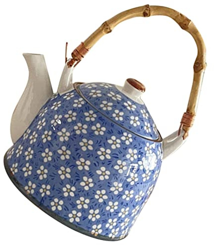 HAODUOO Théière Dobin en céramique avec poignée en rotin et passoire à thé Bouilloire à thé en Porcelaine de Style Japonais Infuseur Théière for thé en Vrac(Blue)
