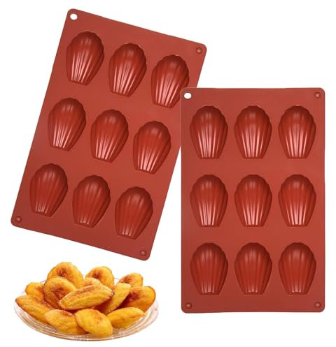 Pack de 2 Moules à Madeleine en Silicone Antiadhésif, 9 Cavités par Moule, Résistants aux Hautes Températures, Sans BPA, Idéaux pour Madeleines Moelleuses, Faciles à Nettoyer et Réutilisables