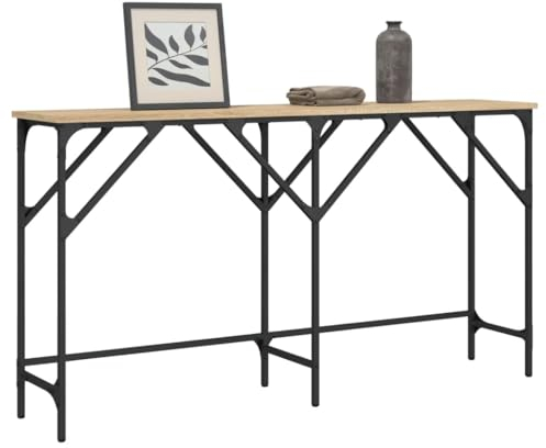 FENLAX Konsolentisch 140x29x75 cm Beistelltisch Holz Dekotisch Eingangtisch Ausstellungstisch Telefontisch Holz Couchtisch Side Table Flurtisch Holzwerkstoff&Metall Sonoma-Eiche