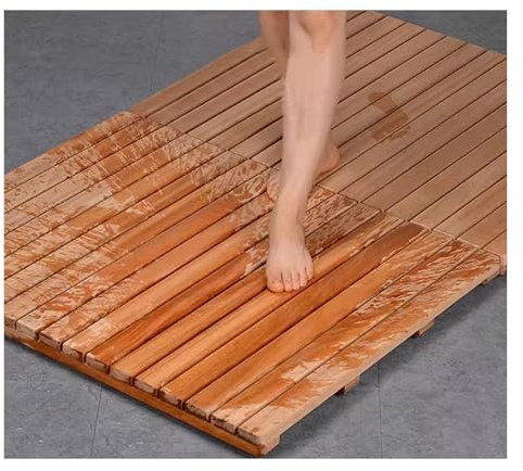 QWEASDF Holzmatte outdoorholzmatte Bad, holzmatte badezimmerholzmatte Balkon，Bambus Badematte, rutschfeste Duschmatte, Dusche, Sauna, Indoor, Baderost faltbar, Schwerlast(W85xL95cm/W33xL37in)