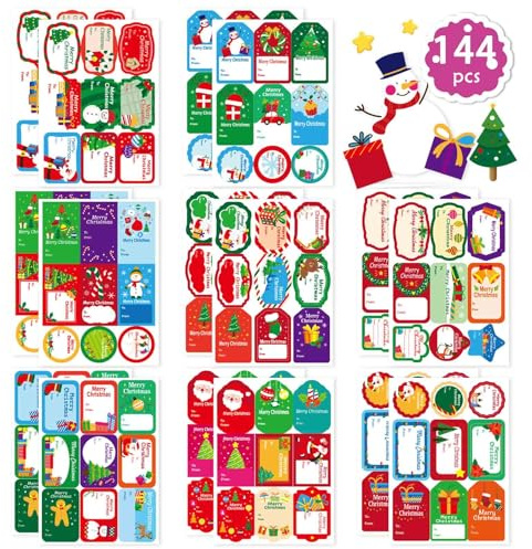 Fyvadio 144PCS Natale Autoadesivo Etichette regalo, Natale Etichette regalo Etichette nome Natale Etichette Vacanza per Avvolgere, Vacanze, Adesivi Regalo, Borse, Carte, Busta