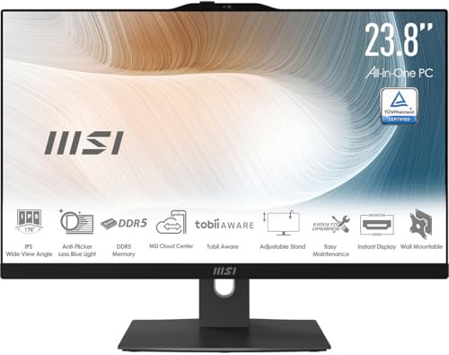 MSI Modern AM242TP AIO Desktop: 23.8 FHD, Intel Core 3-100U, 8GB Memory, 512GB M.2 NVMe SSD, Windows 11 Home: White 1M-1200US