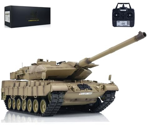 wheelfun Tongde Leopard2A7 RC Deutscher Metall Panzer mit Fernbedienung Leuchtender Sound Infrarot Battle System Tank Modell (Basic-Desert Yellow-Edition)