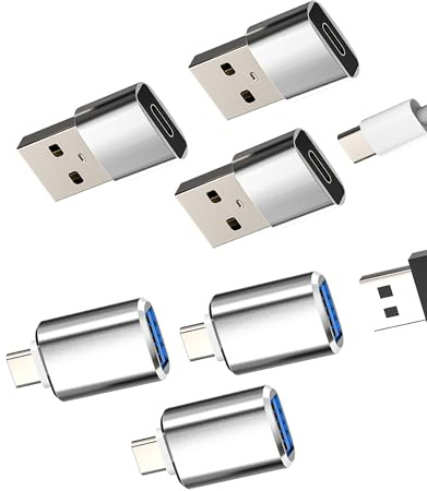 Adaptador USB C OTG y tipo C hembra a USB 3.0 macho (6 unidades) para Apple iPhone 16 15 Pro MacBook Conector Cargador Memoria USB Compatible con Samsung Externo Ratón Tableta Lector de Datos