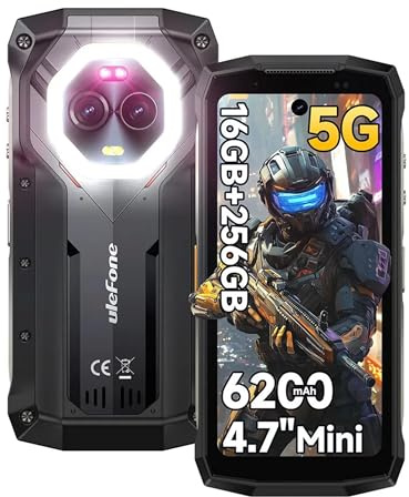 Ulefone Armor Mini 20 Pro Téléphone Portable Incassable, 16Go + 256Go/2To, Caméra 50MP + 32MP, 6200mAh Batterie Android 14, 4.7 HD+ OTG/NFC/GPS/IP68 - Noir