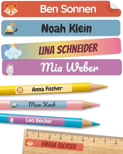 150 Etiquetas adhesivas personalizadas objetos para colegio y guardería - pegatinas personalizadas, etiquetas nombre material escolar - aptas para lavavajillas - Arcoíris | Personalizadas y aptas para lavavajillas, pegatinas con nombres para bolígrafos y material escolar, etiquetas de nombre