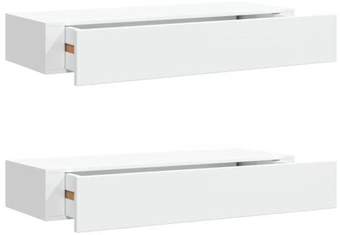 vidaXL 2X Estantes con Cajón de Pared Repisa Flotante Balda Estantería Armario Salón Exhibición Colgante Decoración Blanco MDF 60x23,5x10cm