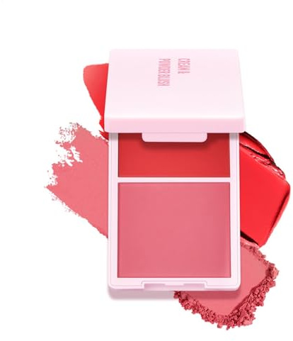 YNPQTDS Natural Looking Blush, Blush Palette, Blush For Cheeks, Powder Blush Palette, 2 Shade Blush Palette With Cream & Matte Pressed Powder, Soft Blusher Makeup, Long Wearing