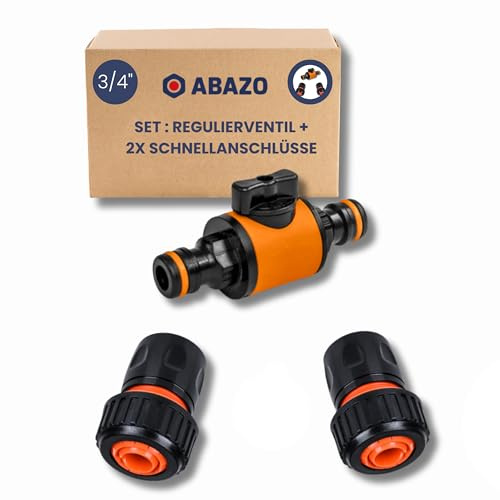ABAZO Gartenschlauch-Anschlussnippel, Nippel mit Absperrventil, Regulierventil, Gartensprinkler, Nippel, Gartenschlauch-Schnellverbinder (3/4 Schlauchverbinder)