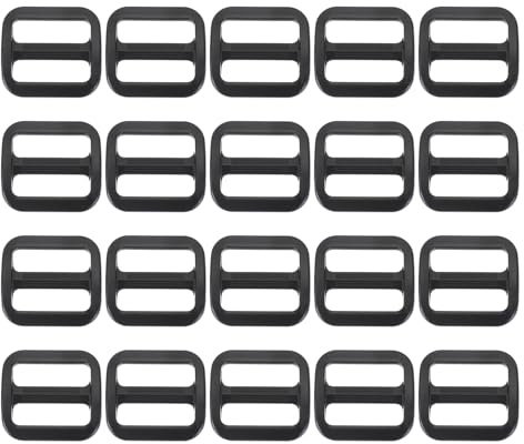 PATIKIL Boucle coulissante en plastique 25 mm (1 pouce), lot de 20, curseurs rectangulaires à trois points, ajusteur de sangle pour collier, harnais, ceinture, sac à dos, noir