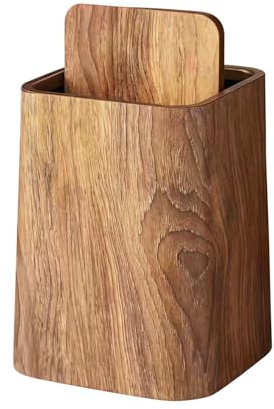 Poubelle en plastique à motif marbré double couche – Corbeille à papier toilette – Poubelle de rangement pour papier toilette – Poubelle domestique avec couvercle basculant (marron, L)