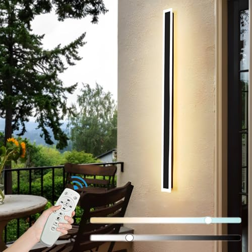 ZTWLEED LED Wandleuchte Aussen 120CM Lange Wandlampe mit Fernbedienung | Dimmbar 3000K-4000K,10%-100%,IP65 Wasserdicht,Außenwandleuchten für Villa Garten Korridor Außenbalkon,25W,110-240V,Schwarz