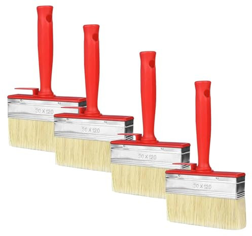 4 Stück Flächenstreicher Set, 120 x 30 mm Lasurpinsel Flachpinsel, Wandpinsel Malerpinsel Kunststoffborsten für Wand Möbel Zaun Holz Malen