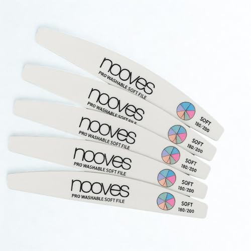 NOOVES 180/200 Lime à ongles professionnelle blanche douce - Lavable, réutilisable et ergonomique - Pour manucure et pédicure sur ongles naturels, gel, acrylique ou faux ongles (5 pièces, grain 180