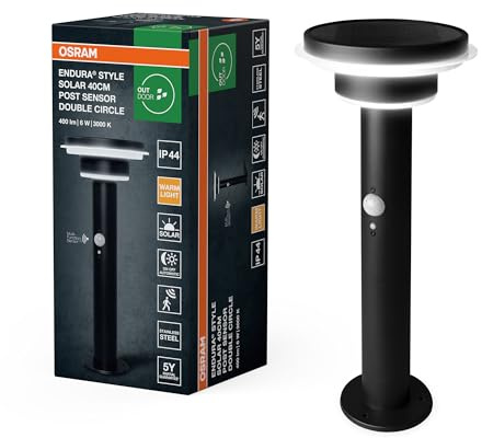 OSRAM Lámpara solar de exterior ENDURA Style, carcasa de acero inoxidable, color negro, IP44, con sensor de movimiento y luz diurna, alimentación solar, adecuada para entradas y terrazas