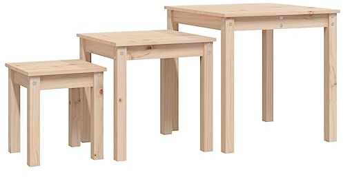 Makastle Couchtisch 3er Set, Satztisch, Wohnzimmertisch, Beistelltisch, Einfacher Aufbau, Massivholz Kiefer