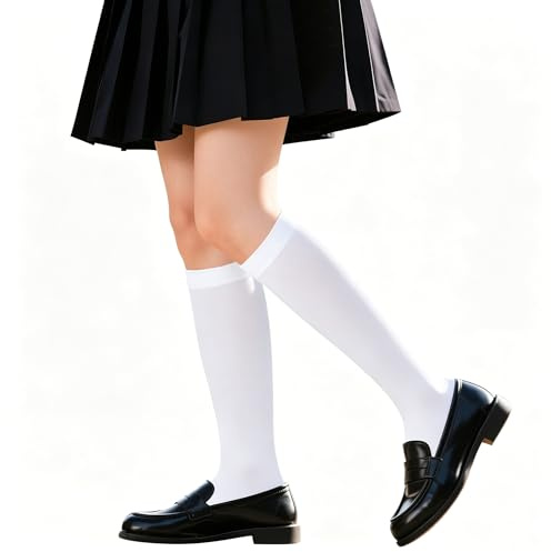 TAXTYHRE 2 Paia Calzini Alti Al Ginocchio da Donna, Ragazze Ginocchio Calzini, Traspirante Calze al Polpaccio, per Ragazza Donna Scuola Feste Cosplay Calze Uniformi (Bianco)