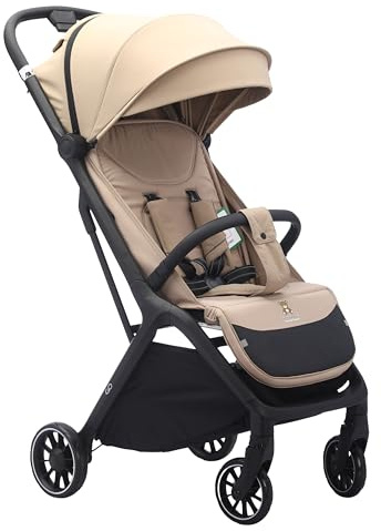 MOCCA Baby Compact Lightweight Stroller Pushchair for Toddlers from Birth to 22 kg, Extra-large hood, 5 Point Harness, Easy Assembly, One Hand Gravity Fold, Adjustable Calf Support, Rain Cover (Beige)