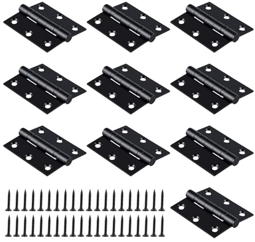 SOUJAP 10 PCS 3 Inch Black Door Hinges, 75mm Stainless Steel Ball Bearing Hinges with Screws for Wooden Doors