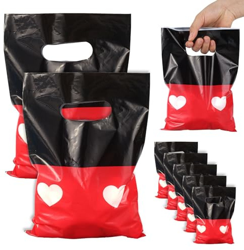 50pz Sacchetti Regalo Rossi e Neri, Sacchetti Bomboniere a Tema Animazione dei Cartoni Animati Carinissimi Sacchetto per Caramelle e Dolcetti per Decorazioni Feste di Compleanno Bambini