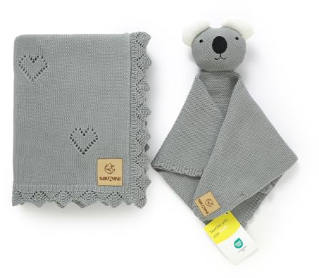 SIKAINI Babydecken-Set – 100% Baumwolle, nahtlos und atmungsaktiv – Decke 80 x 100 cm + Bezug 37 x 37 cm – Perfekt für Babys Schlaf – GOTS und Öko-TEX Zertifiziert – Weich, pflegeleicht und langlebig