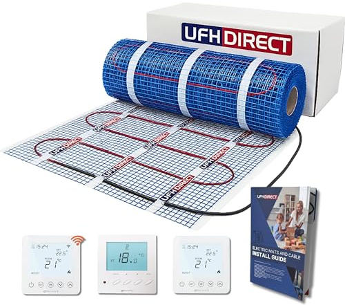 UFH Direct Professional Electric Underfloor Heating mat kit 200w per m² - Lifetime Warranty - Ultra-Thin PTFE Cable, Self-Adhesive Mesh - optionally ADD Thermostat with Floor Probe