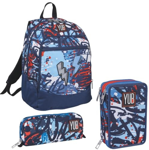 Seven Set Scuola Boy, Zaino con Astuccio 3 Zip e bustina, Streetdoodles