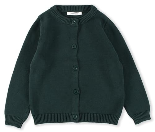 chickiddos Girls Chunky Knit Crewneck School Cardigan Long Sleeve Warm Button Down Cotton Uniform Sweater