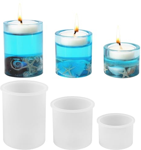 3 Pièces Bougeoirs en Silicone Moules DIY, Moule a Bougie en Résine Époxyde, Moules en Silicone pour Bougeoirs Ronds, Moule Bougie pour Bougies Cylindriques pour Décoration de la Maison