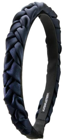 Alpenflüstern Trachten-Haarreif Satin Flechtoptik schmal - Damen Haarschmuck rutschfest, Haarband geflochten fürs Dirndl (blau) ADV164