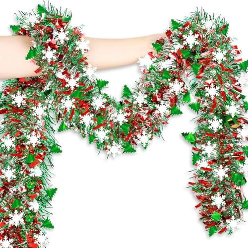Danbghyuo Weihnachtsgirlande Künstliche, 2m Tannengirlande, Weihnachten Lametta Girlande, Weihnachtsgirlande Aussen, Girlande Weihnachten Treppe, für Außen Innen Dekogirlande
