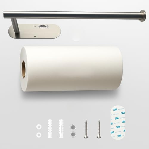 4Bliss Kitchen Roll Holder Self Adhesive Wall Mounted Under Cabinet Paper Towel Tea Towel Holder Space Saving Organiser Easy Installation No Drilling Required