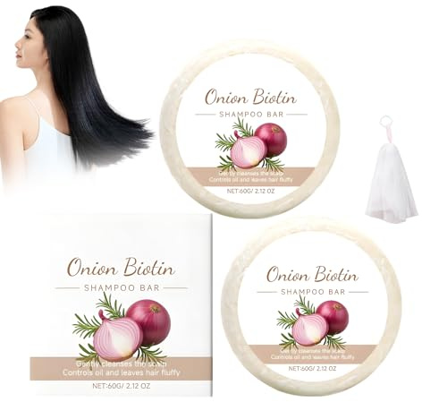Lök Biotin Shampoo Bar, hårfästande bar med rosmarin, för mjukt och smidigt hår, volym och glans för alla hårtyper, daglig vård med långvarig känsla av friskhet, 2 stycken