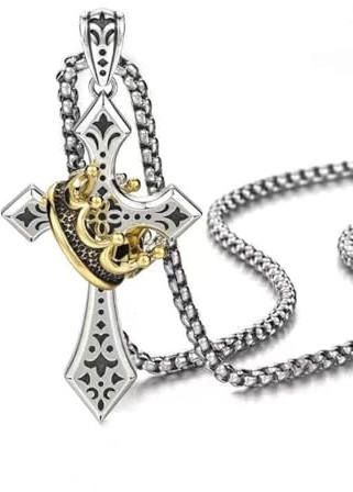 Ticome Crown Cross Necklace For Women and Men,Vintage Crucifix Of Thorns Pendant, Jesus Christ Cross Chain With Diadem Personalised Religious Christian Jewelry