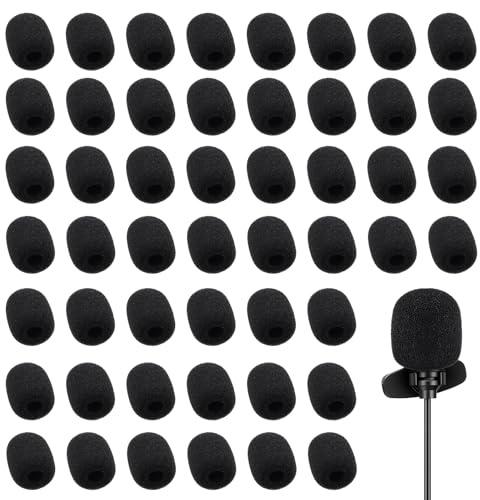 50 Pcs Microphone Covers Foam Microphone Windscreen Mini Mic Covers for Microphones Mic Shield Foam Protection for Small Lapel and Lavalier Microphones (Black)